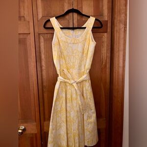 Calvin Klein Women’s Sz 4 Retro-esque White & Yellow Floral Belted Pleated Dress
